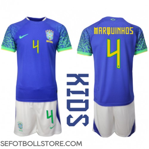Brasilien Marquinhos #4 Replika babykläder Bortaställ Barn VM 2022 Kortärmad (+ korta byxor)